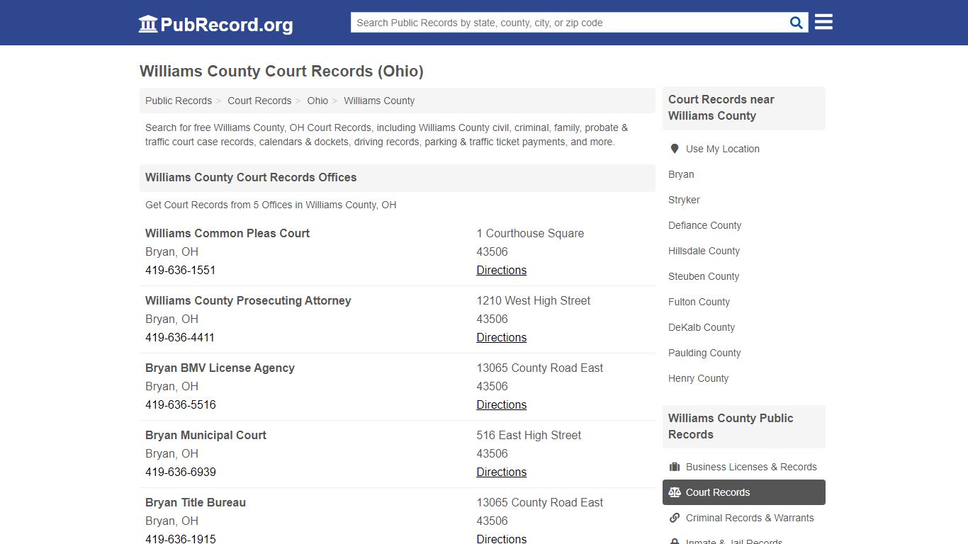 Free Williams County Court Records (Ohio Court Records) - PubRecord.org